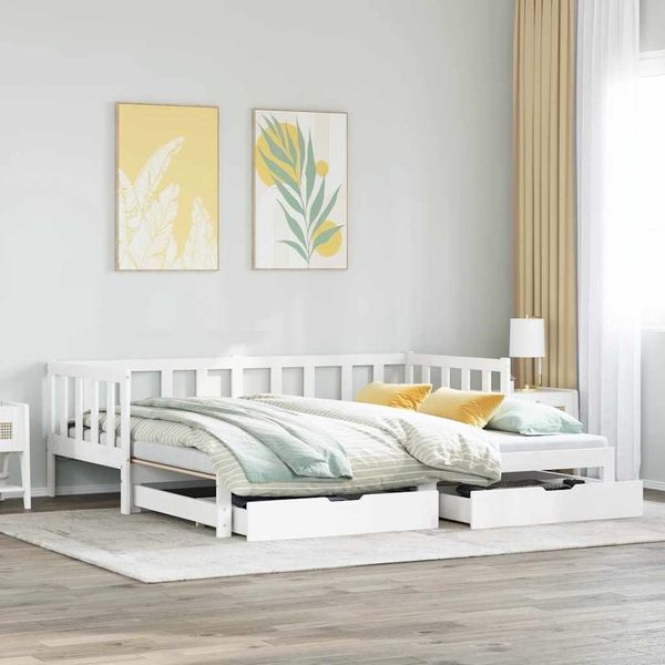 vidaXL Tagesbett Ausziehbar mit Schubladen ohne Matratze Weiß 90x200cm 3302188