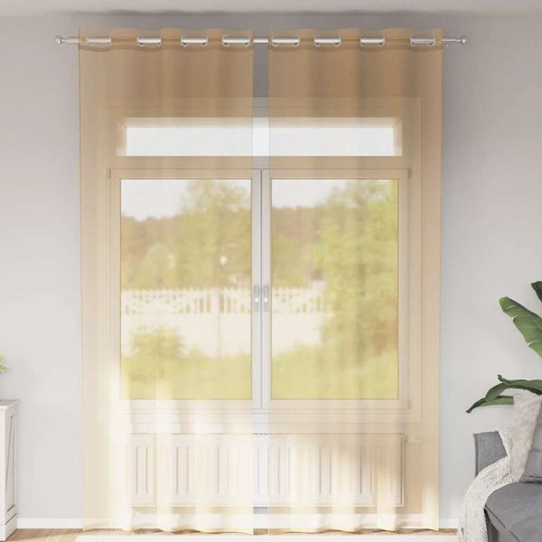 vidaXL Voile Vorhänge mit Ösen 2 Stk. Sandfarbe 4102124