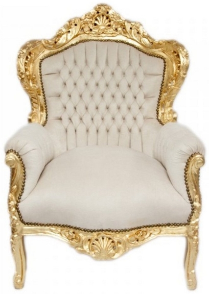 Casa Padrino Sessel Barock Sessel "King" Creme/Gold Samtstoff Bild 3