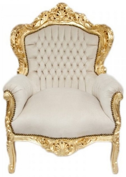 Casa Padrino Sessel Barock Sessel "King" Creme/Gold Samtstoff Bild 2