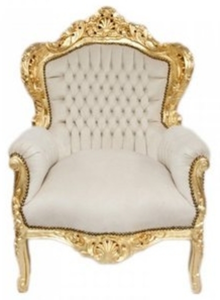 Casa Padrino Sessel Barock Sessel "King" Creme/Gold Samtstoff Bild 4