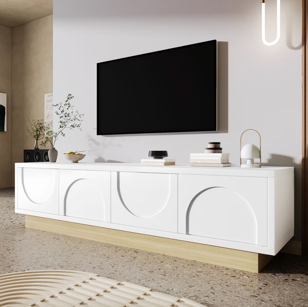 Moderner weißer TV-Schrank 175 cm – Elegantes Kurvendesign mit Holzoptik und ausreichend Stauraum, 175x40x42cm