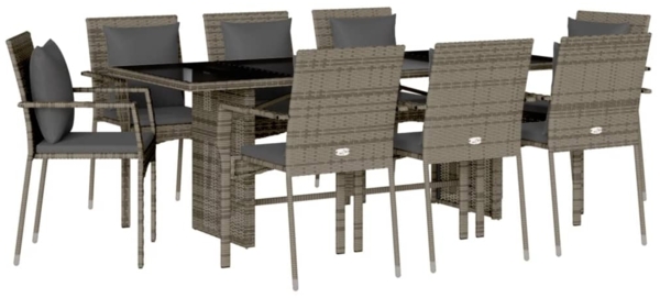 vidaXL 9-tlg. Garten-Essgruppe mit Kissen Grau Poly Rattan 3213493 Bild 1