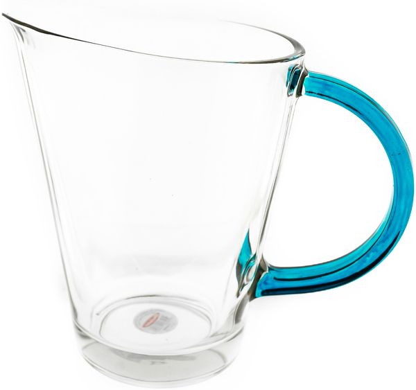 Karaffe mit Griff aus Glas, 1,3 Liter, 20 x 16 cm Transparent Glaskaraffe Blau