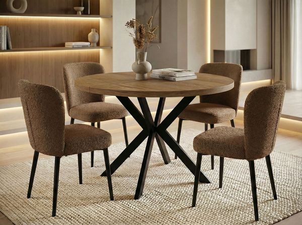WFL GROUP Runder Ausziehbarer Esstisch - Loft Style Tisch mit Metallbeinen - 100 bis 180 cm - Industrieller Quadratischer Tisch für Wohnzimmer - Spacesaver - Eiche Lefkas - 100 cm