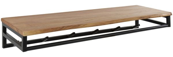 Garderobe Flidna Akazie massiv, Industrial Design, Hutablage und 6 Haken, Natur, schwarz