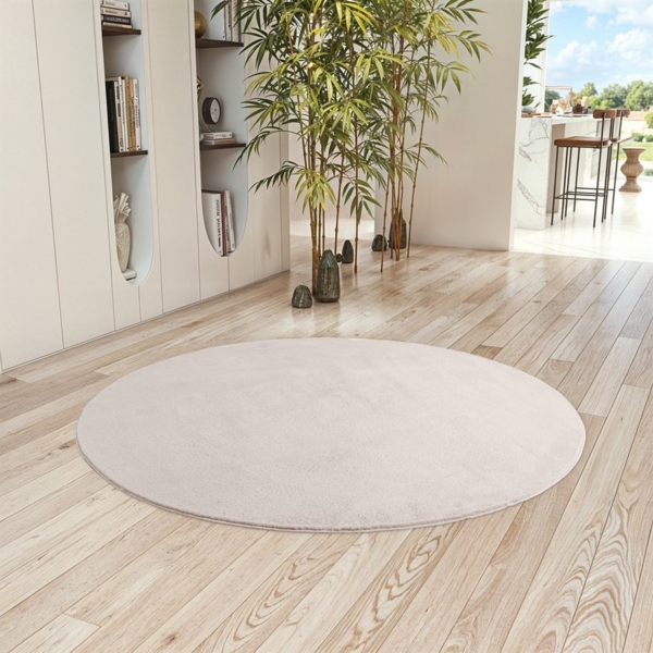 Teppium Teppich Unicolor - Einfarbig, Rund, Höhe: 11 mm, Kurzflor Teppich Anti-Rutsch Rückseite Waschbar Flauschiger