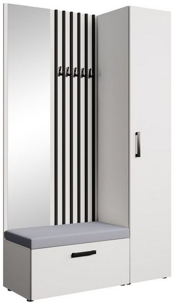 Beautysofa Garderoben-Set MARGARET Flurgarderobe mit Spiegel, (Kleiderschrank, Schuhschrank, Sitzbank, Kleiderstange, Flurmöbel-Set mit Lamellen), verschiedene Farben und Breiten