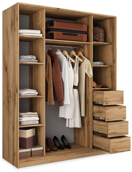 Masseno Schwebetürenschrank NATA 150 cm Kleiderschrank mit Spiegel 3 Türen Eiche Wotan Bild 3