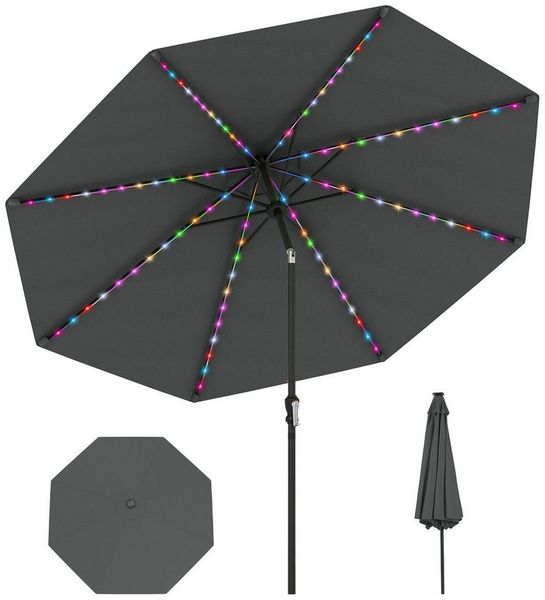 COSTWAY Sonnenschirm 300cm mit LED, Kurbel, Gartenschirm um 35° knickbar