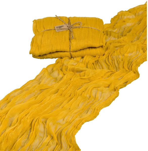 Halbach Seidenbänder Tischläufer, Breite: 70 cm Länge: 300 cm, waschbarer Tischläufer für Hochzeiten, Geburtstage oder als Tischdeko, schmale Tischdecke in Baumwoll-Optik, Farbe: honiggelb