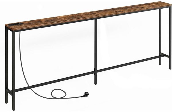 Konsolentisch mit Ladestation USB 200cm schmaler Sofatisch Vintagebraun