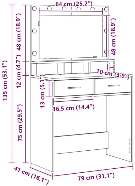 vidaXL Schminktisch Beton Grau 79 x 41 x 135 cm Holzwerkstoff 865085 Bild 12
