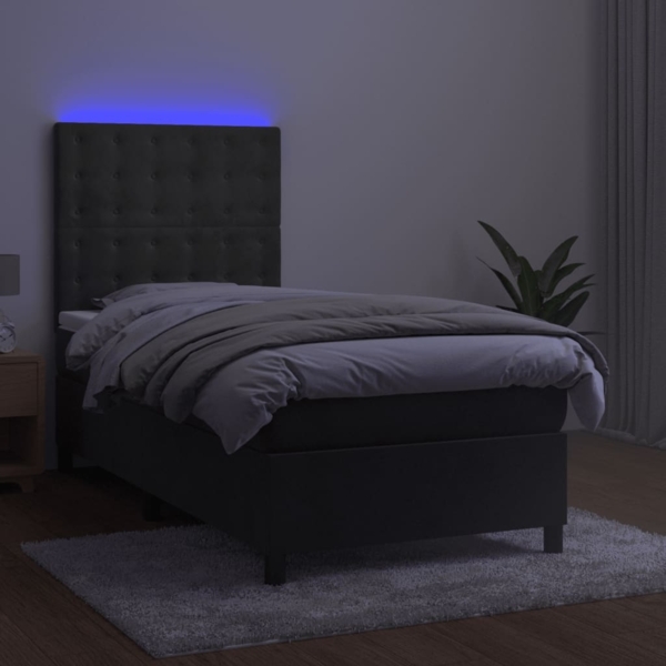 vidaXL Boxspringbett mit Matratze & LED Dunkelgrau 90x200 cm Samt 3136342 Bild 3
