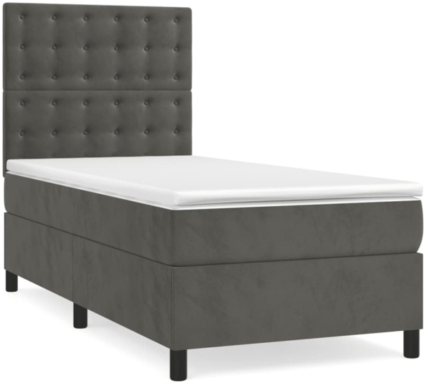 vidaXL Boxspringbett mit Matratze & LED Dunkelgrau 90x200 cm Samt 3136342 Bild 2