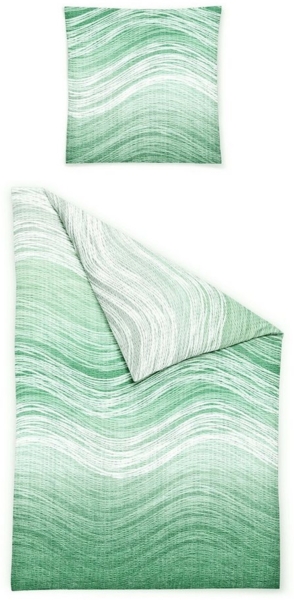 JACK Bettwäsche 135x200cm, Wellen Linien Grün Hellgrün Weiß Bierbaum, Seersucker, 2 teilig, dezentes und modernes wellenförmiges Muster