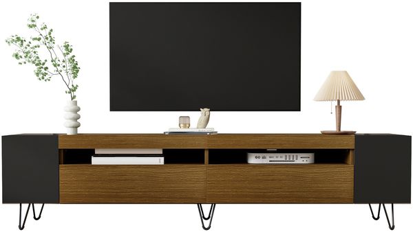 Moderner TV-Schrank, Schwarz und Holzoptik – Länge 180 cm