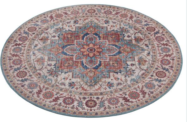 Vintage Teppich Anthea - cyan-blau - 160 cm Durchmesser