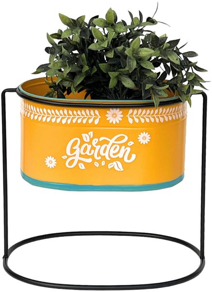 DanDiBo Blumenhocker mit Topf Metall Stehend Orange Oval 30 cm Blumenständer 96526 L Blumensäule Modern Pflanzenständer Pflanzgefäß