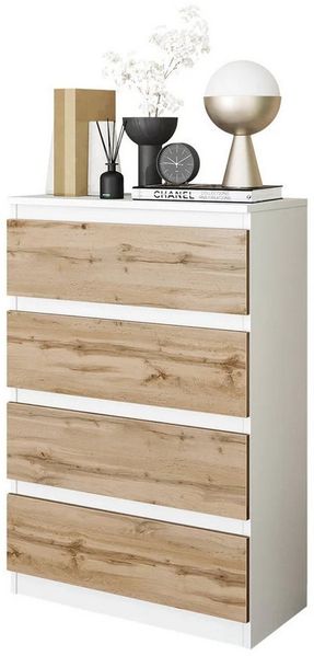 Furnica Kommode Weiß Kommode 60 cm Matt mit 4 Schubladen - Wohn - und Schlafzimmer