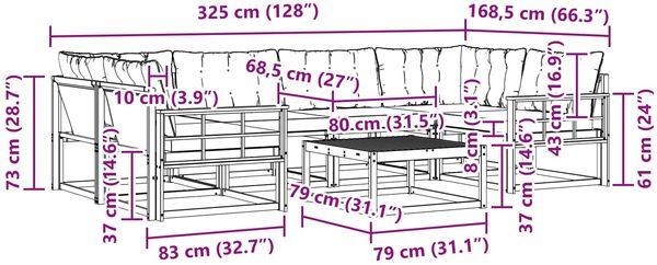 vidaXL Outdoor-Sofagarnitur 7 pcs Weiß und Creme 79 x 79 x 37 cm 3388472 Bild 7
