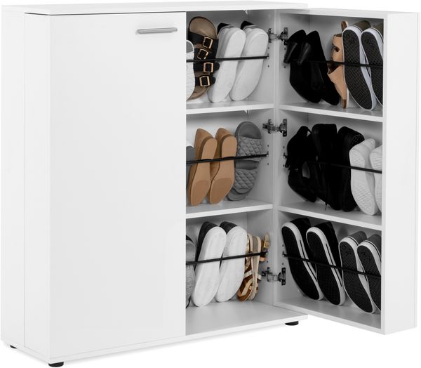 Finori Satos 02A Kommode / Schuhschrank, weiß | Schuhschrank für Flur | Maß: B x H x T ca. 100 x 110 x 34 cm | Schuhschrank mit Platz für bis zu 24 Paar Schuhe 2 Türen mit jeweils 2 Einlegeböden und 3 Kunststoffstangen zur Schuhfixierung Korpus jeweils 2 Einl... Bild 5