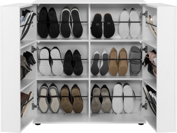Finori Satos 02A Kommode / Schuhschrank, weiß | Schuhschrank für Flur | Maß: B x H x T ca. 100 x 110 x 34 cm | Schuhschrank mit Platz für bis zu 24 Paar Schuhe 2 Türen mit jeweils 2 Einlegeböden und 3 Kunststoffstangen zur Schuhfixierung Korpus jeweils 2 Einl... Bild 4