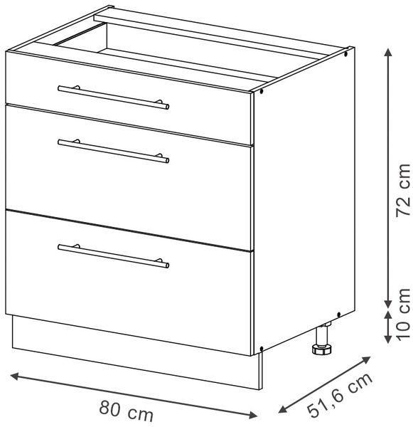 Küchenunterschrank Fame-Line Dunkelgrau 80 cm mit 3 Schubladen, ohne Arbeitsplatte Vicco Bild 2