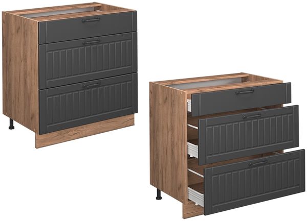 Küchenunterschrank Fame-Line Dunkelgrau 80 cm mit 3 Schubladen, ohne Arbeitsplatte Vicco Bild 5