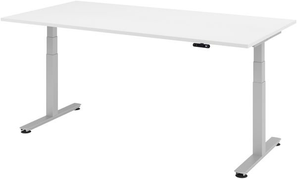 bümö elektrisch höhenverstellbarer Schreibtisch 200x100 cm in weiß, Gestell in silber - Stehschreibtisch höhenverstellbar mit Memory-Steuerung, elektrischer Bürotisch, Gaming Tisch, XDSM-2E-W-S