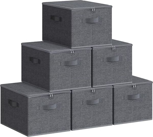 SONGMICS Stoffbox, faltbare Aufbewahrungsbox mit Griffen, für Kleidung, Vliesstoff, 3er Set, grau