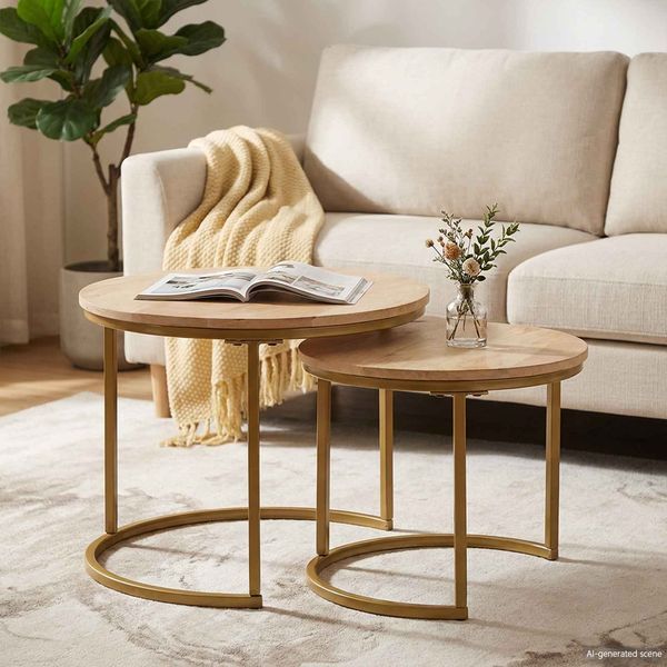 vidaXL Nesting-Couchtische 2 pcs Braun Massivholz Mango und Stahl 4104643