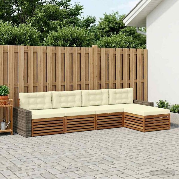 vidaXL Outdoor-Sofagarnitur mit Kissen 5 pcs Natur und Creme Polyester 3383248