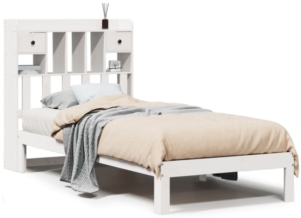 vidaXL Massivholzbett mit Regal ohne Matratze Weiß 90x190 cm Kiefer 3322588