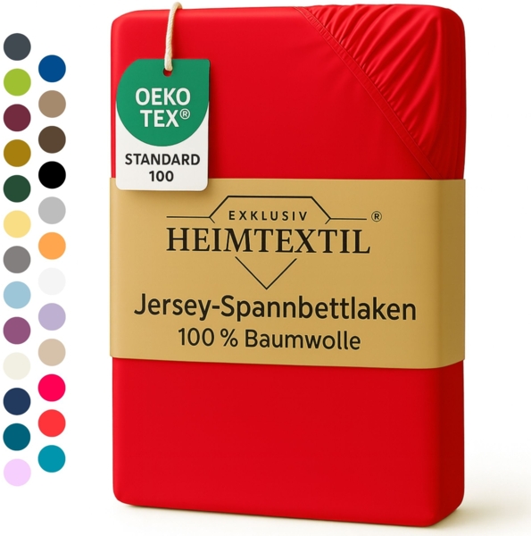 EXKLUSIV HEIMTEXTIL Marke Jersey Spannbettlaken 160 x 200 cm Rot 100% Baumwolle Öko - Tex Zertifiziert Bed-Sheet Bettlaken Spannbetttuch Topper Leinentuch