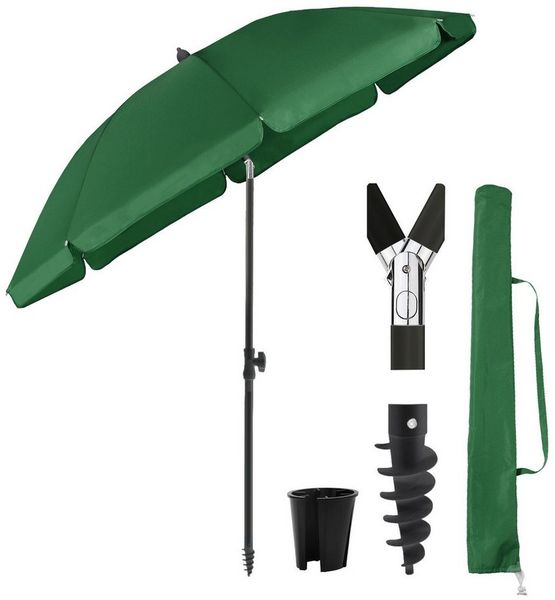 Sekey Sonnenschirm Ø180 cm Balkonschirm Terrassenschirm mit Schutzhülle und Bodenhülse, LxB: 180,00x180,00 cm, UV-Schutz 50+, höhenverstellbar, beidseitig um 30° knickbar