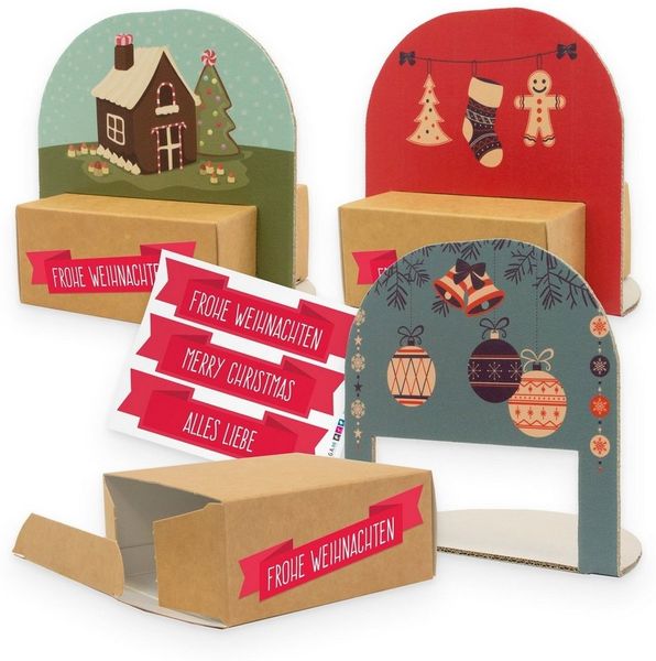 itenga Geschenkbox itenga Geschenkverpackung Set "Weihnachten Vintage" 3x Verpackung + St