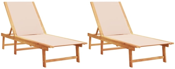 vidaXL Sonnenliegen 2 Stk. Creme Massivholz Akazie und Textilene 3279248