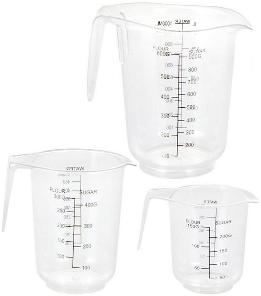 Spetebo Messbecher Kunststoff Messbecher 3er Set - 0,25 / 0,5 / 1 L, Kunststoff, (Set, 3-St, 3er Set), stapelbare Messkannen