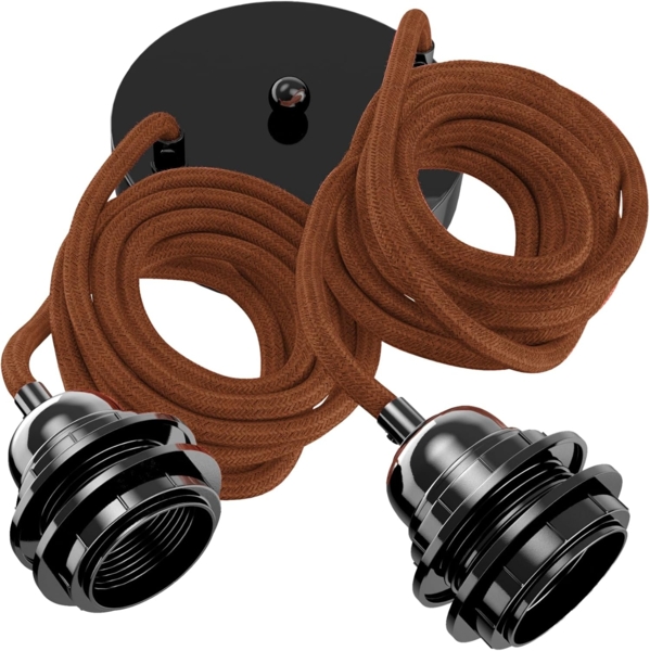 HOOPZI - Pendelleuchte - Hang 2 Flammig - 2,5m Textilkabel Seil - 2 X E27 Fassung - Vintage Retro terracotta