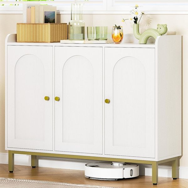 Sideboard, Buffetschrank, Küchenschrank, Küchekommode, Geschirrschrank mit 3 Türen, Verstellbare Einlegeböden, für Küche und Wohnzimmer, Aufbewahrungsschrank 30 x 100 x 80,5 cm, Weiß
