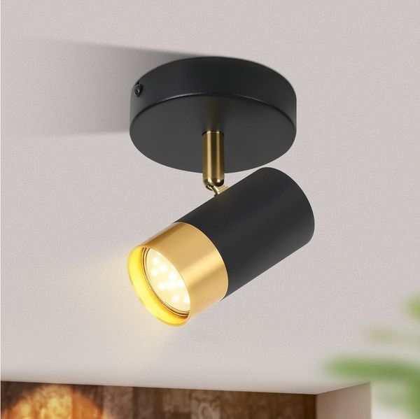 Nettlife Deckenstrahler GU10 Flurlampe Schwarzgold 350° Drehbar Vintage Deckenspots, Drehbar, ohne Leuchtmittel, Retro Strahler Industrial Spot für Wohnzimmer Schlafzimmer Küche
