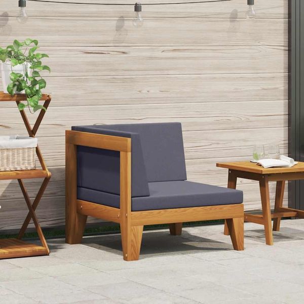 vidaXL Modular-Ecksofa mit Dunkelgrauen Kissen Akazie Massivholz 312149