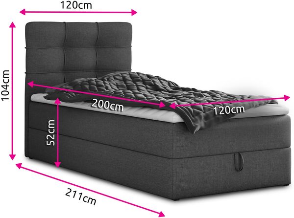 Boxspringbett Best Mini mit Bettkasten und Matratzentopper - Einzelbett mit Bonell-Matratze und Topper, Polsterbett, Bett, Schlafzimmer (120 x 200 cm, Beige (Inari 22)) Bild 4