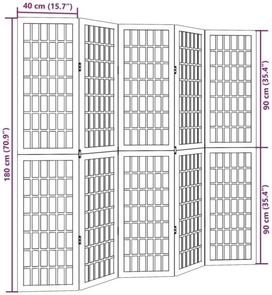 vidaXL 5-tlg. Paravent Schwarz Massivholz Paulownia 358774 Bild 7