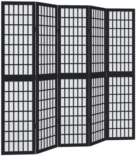 vidaXL 5-tlg. Paravent Schwarz Massivholz Paulownia 358774
