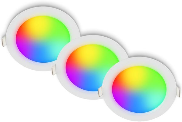 BRILONER - 3er Set LED Einbaustrahler 230V mit Fernbedienung, dimmbar, RGB, CCT wamweiß bis kaltweiß, Spot, Deckenspots, Einbauleuchten, Badezimmer, Einbauspots LED, 12x4 cm, Weiß