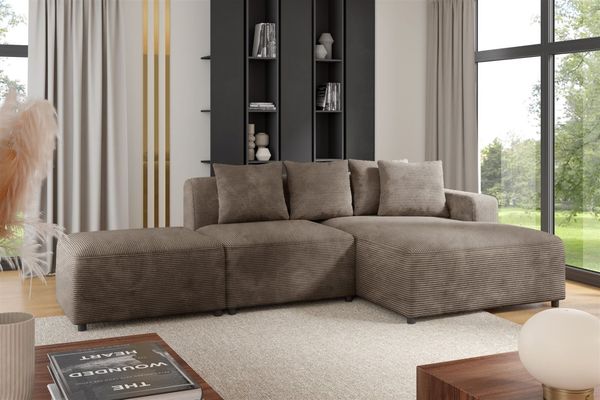 Ecksofa Designersofa MEGAN XS inkl. Hocker Stoff Poso Cappuccino Ottomane Rechts