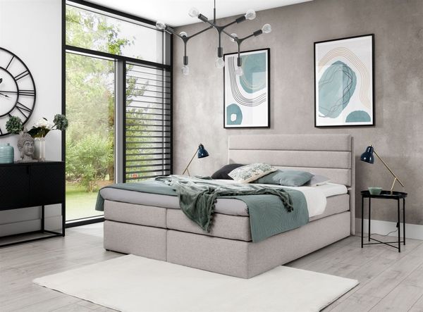 Boxspringbett Schlafzimmerbett Bett DAVINO DELUX Stoff Beige 120x200cm