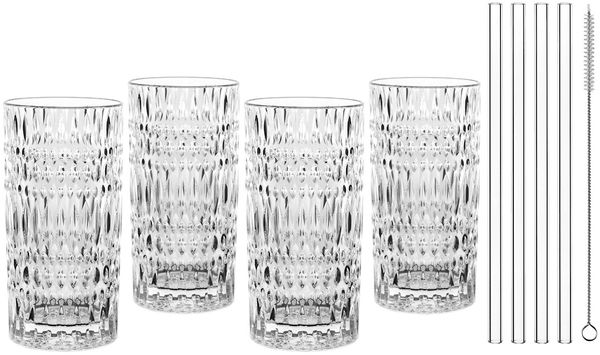 NACHTMANN 106658 TASTES GOOD ETHNO Longdrinkgläser 4er Set und Glastrinkhalme